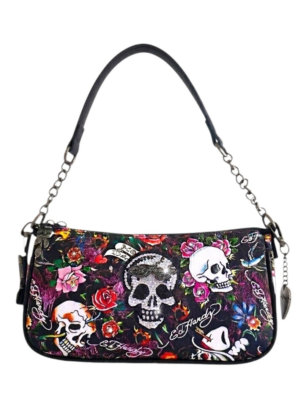 ED HARDY Rose Skull Shoulder Bag Convertible Crossbody Purse NEW WITH TAGS